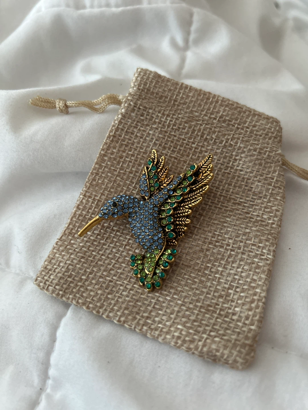 Hummingbird Brooch - Gold Tone with Crystals