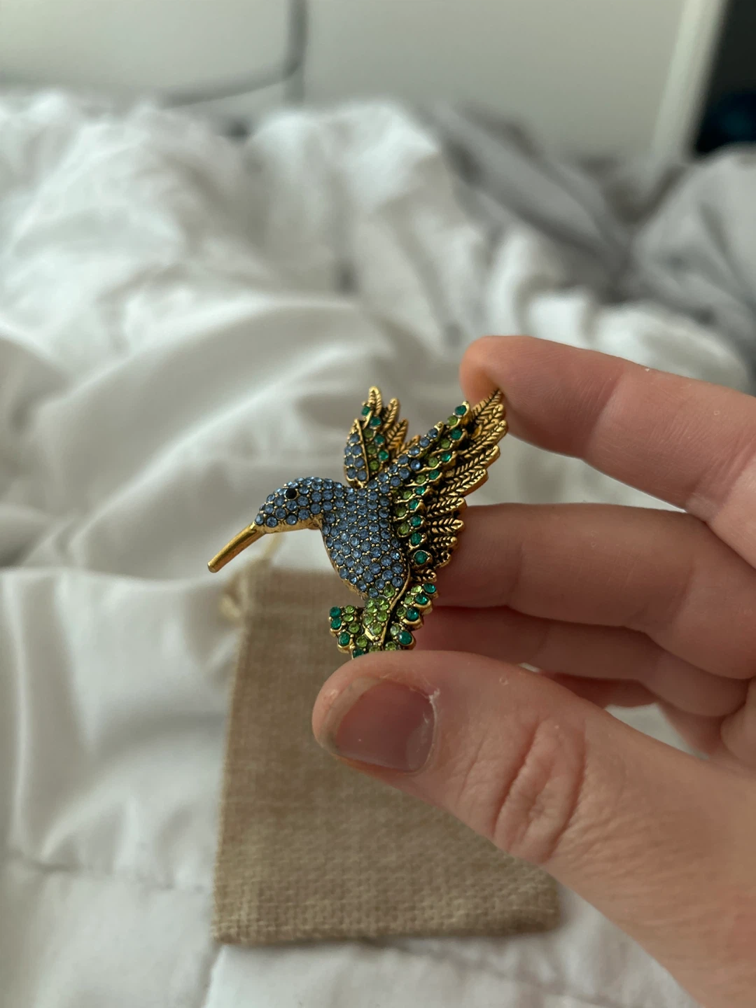 Hummingbird Brooch - Gold Tone with Crystals - photo 3