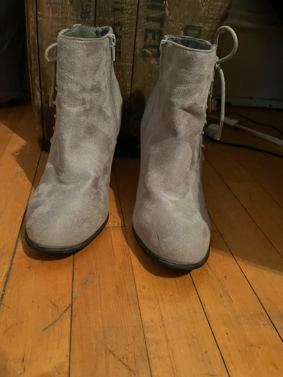 Faux suede grey heeled ankle boots image indicator(4)