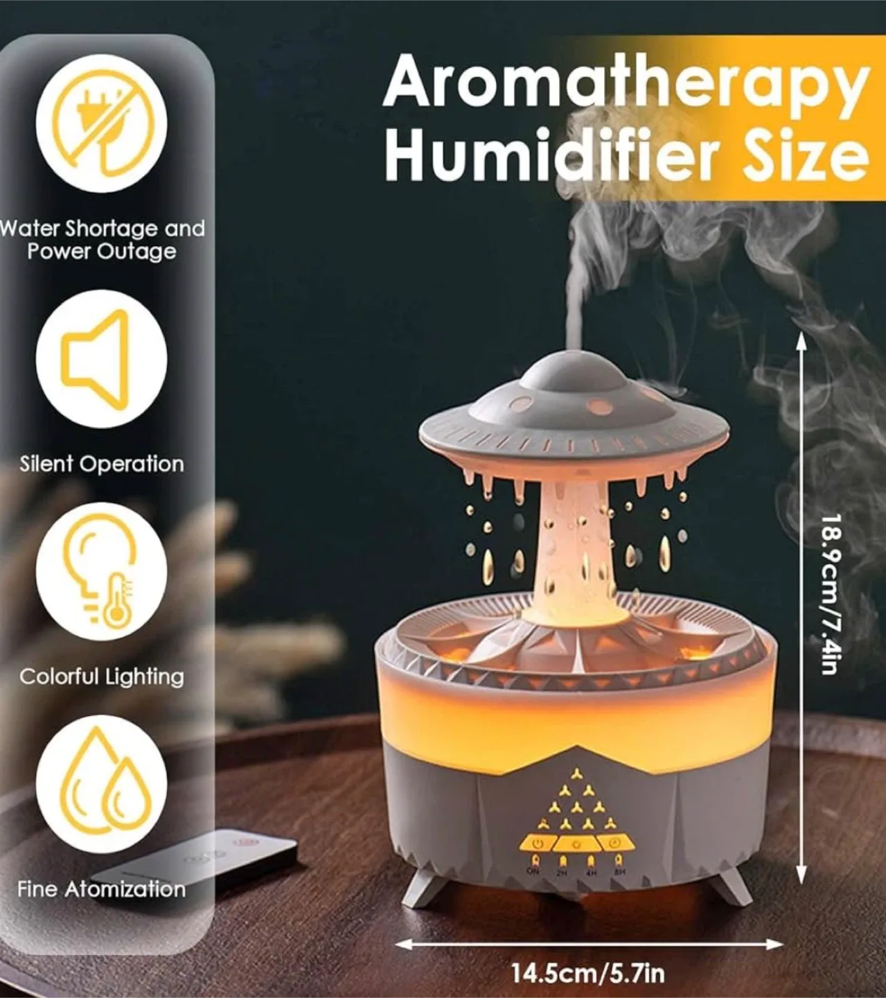 UFO Aromatherapy Rain drop Humidifier Diffuser w/ Essential Oil image indicator(3)