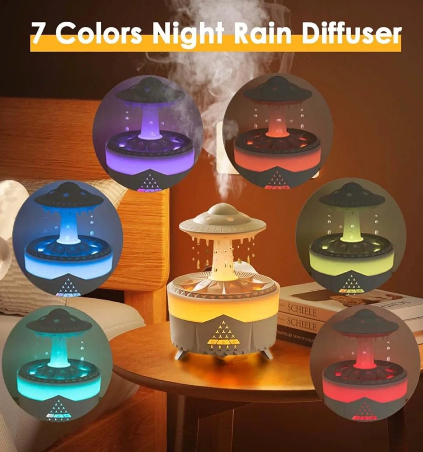 UFO Aromatherapy Rain drop Humidifier Diffuser w/ Essential Oil image indicator(4)