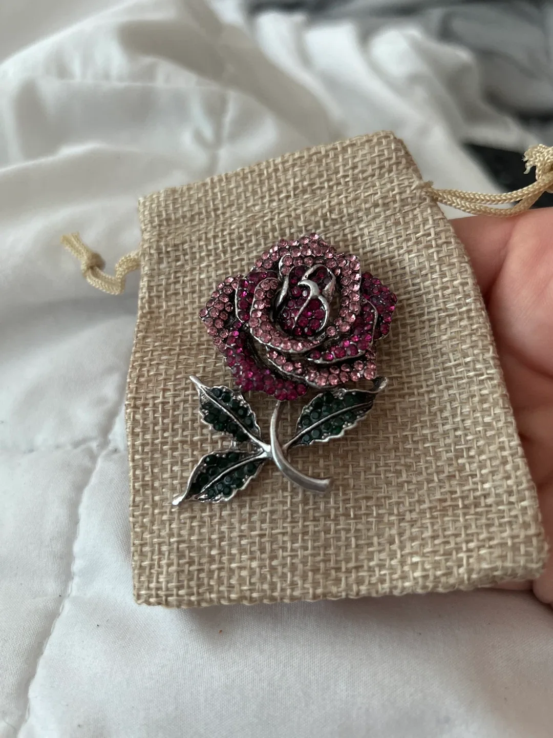 Rose Brooch Pin with Rhinestones thumbnail