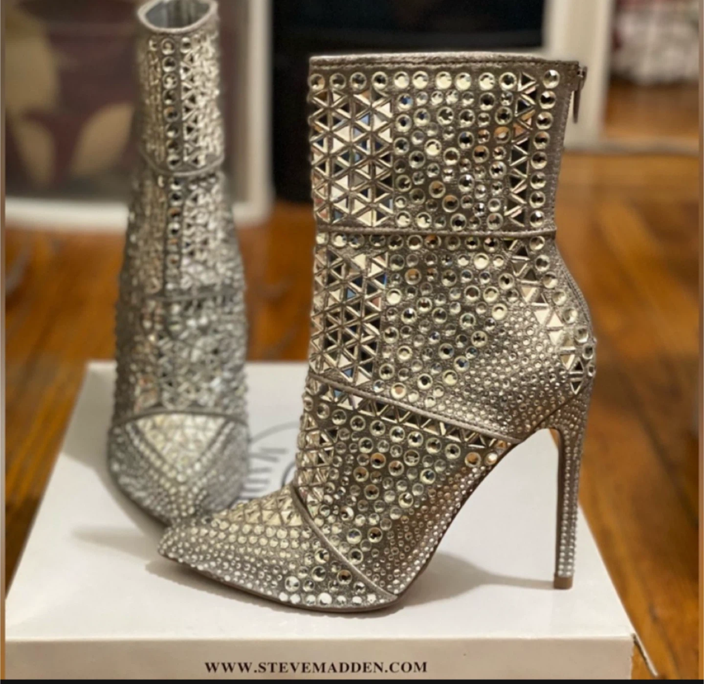 Steve Madden Silver Rhinestone Heel Booties