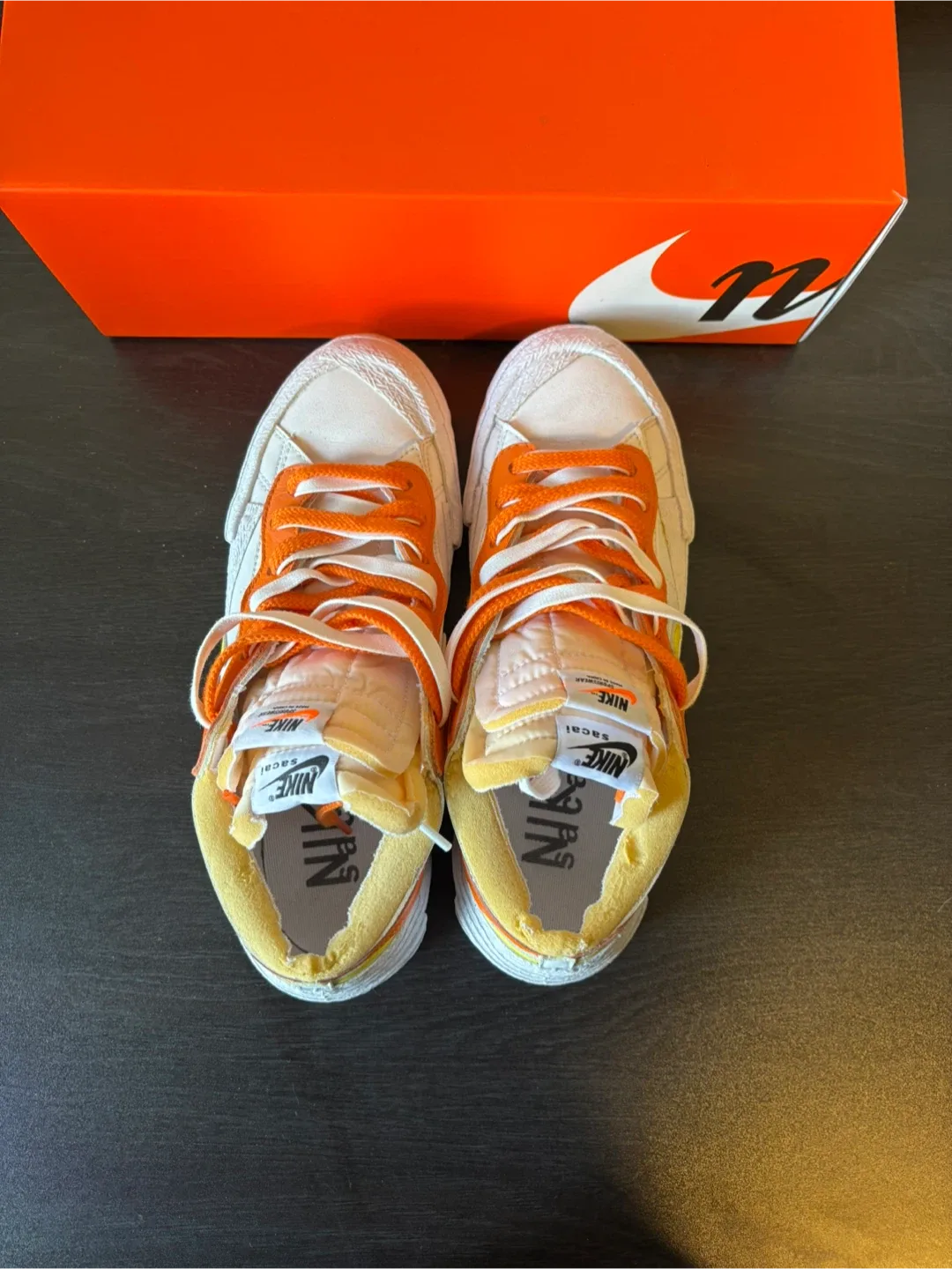 Sacai X Nike blazer low white magama orange mens US 7.5 image indicator(4)