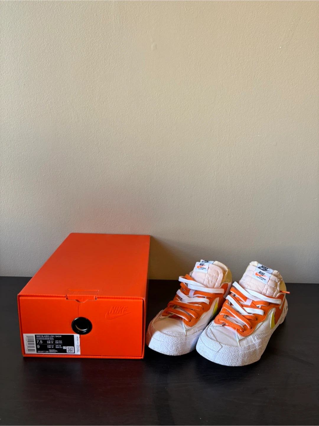 Sacai X Nike blazer low white magama orange mens US 7.5