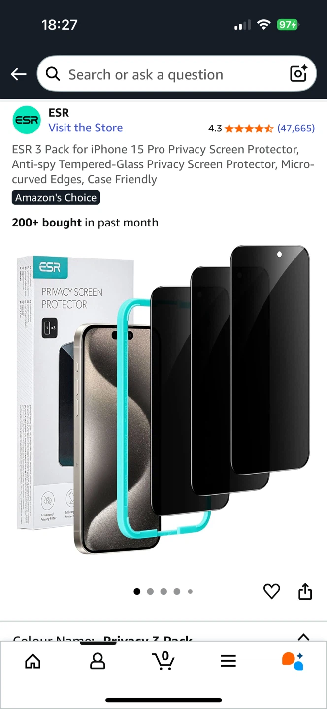 ESR iPhone 15 pro privacy screen protector 2 pack - photo 4