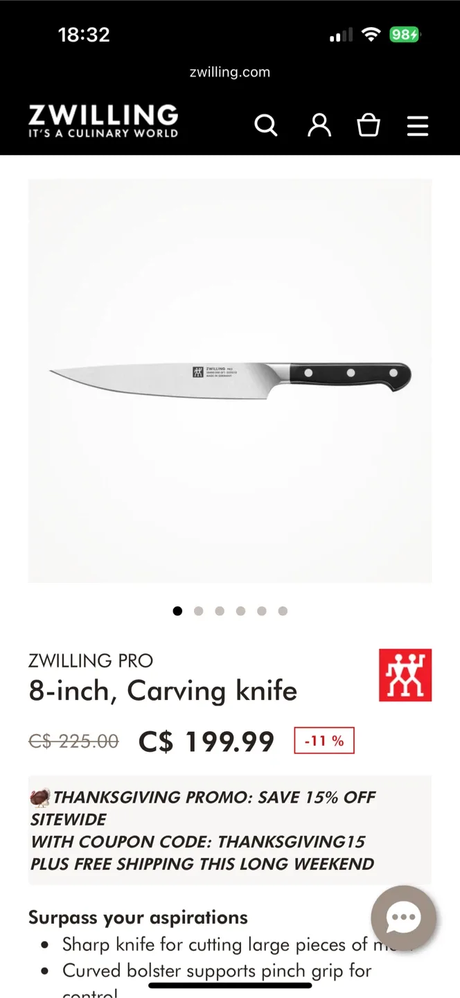 Zwilling pro carving knife 8inch image indicator(4)