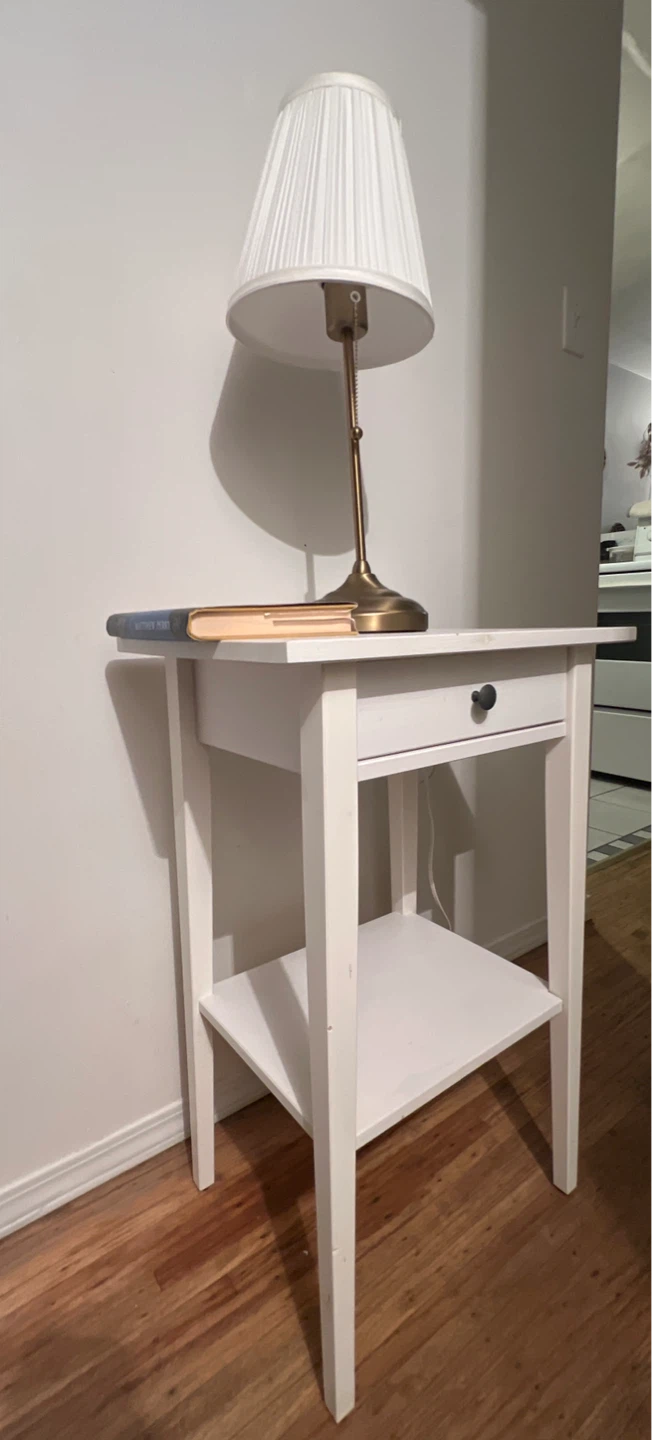 White Bedside Table with Drawer - photo 2