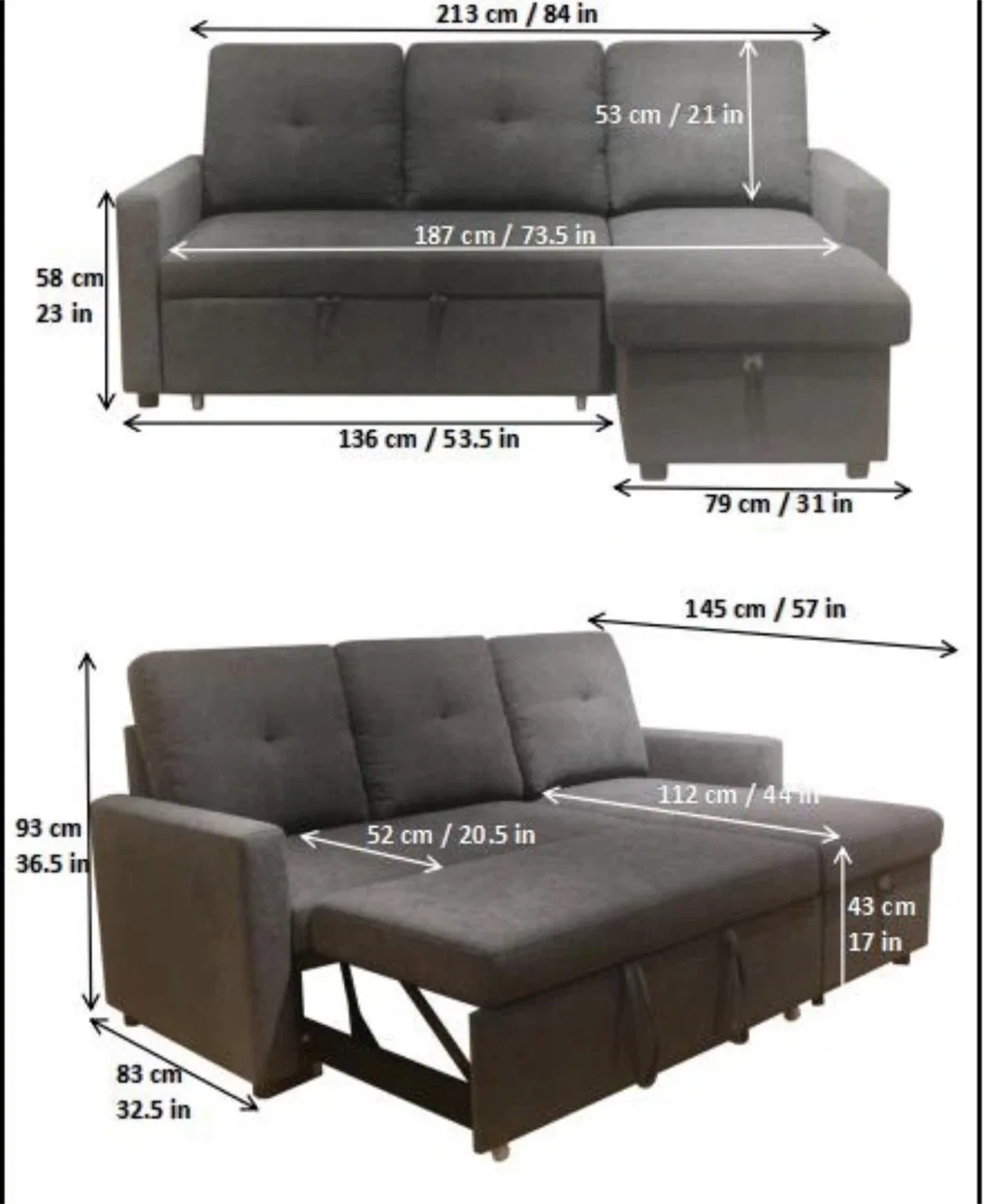 Grey Sofa Bed with Chaise Lounge image indicator(3)