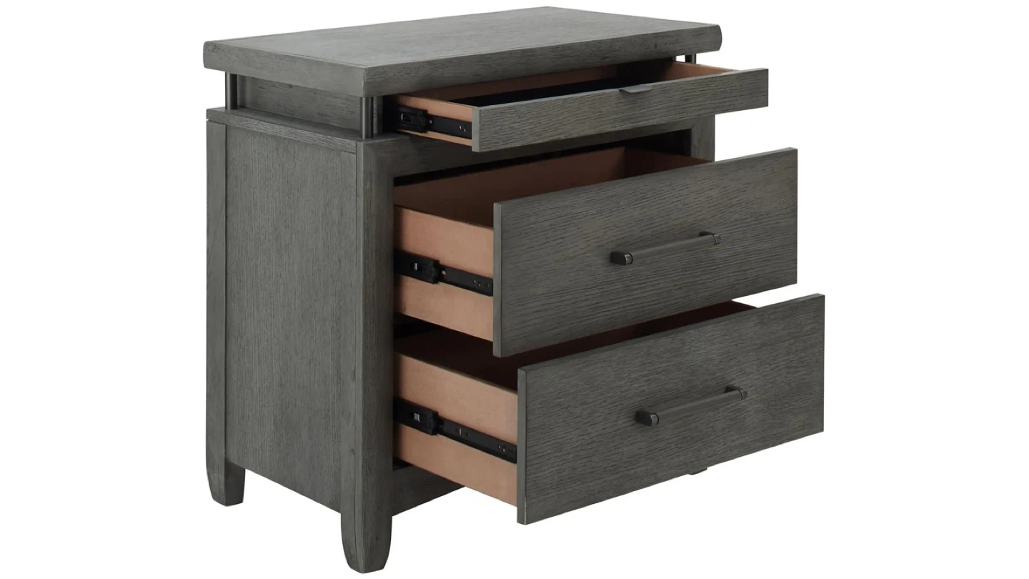 2x Gray Wood Nightstand with 3 Drawers and light - photo 4
