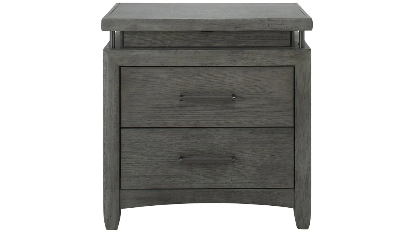 2x Gray Wood Nightstand with 3 Drawers and light - photo 2
