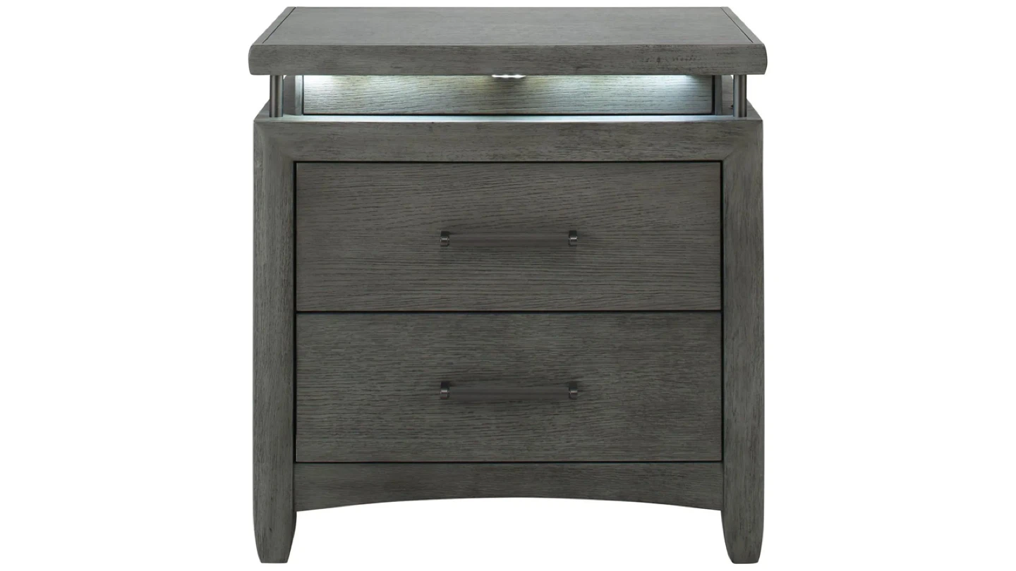 2x Gray Wood Nightstand with 3 Drawers and light - photo 3