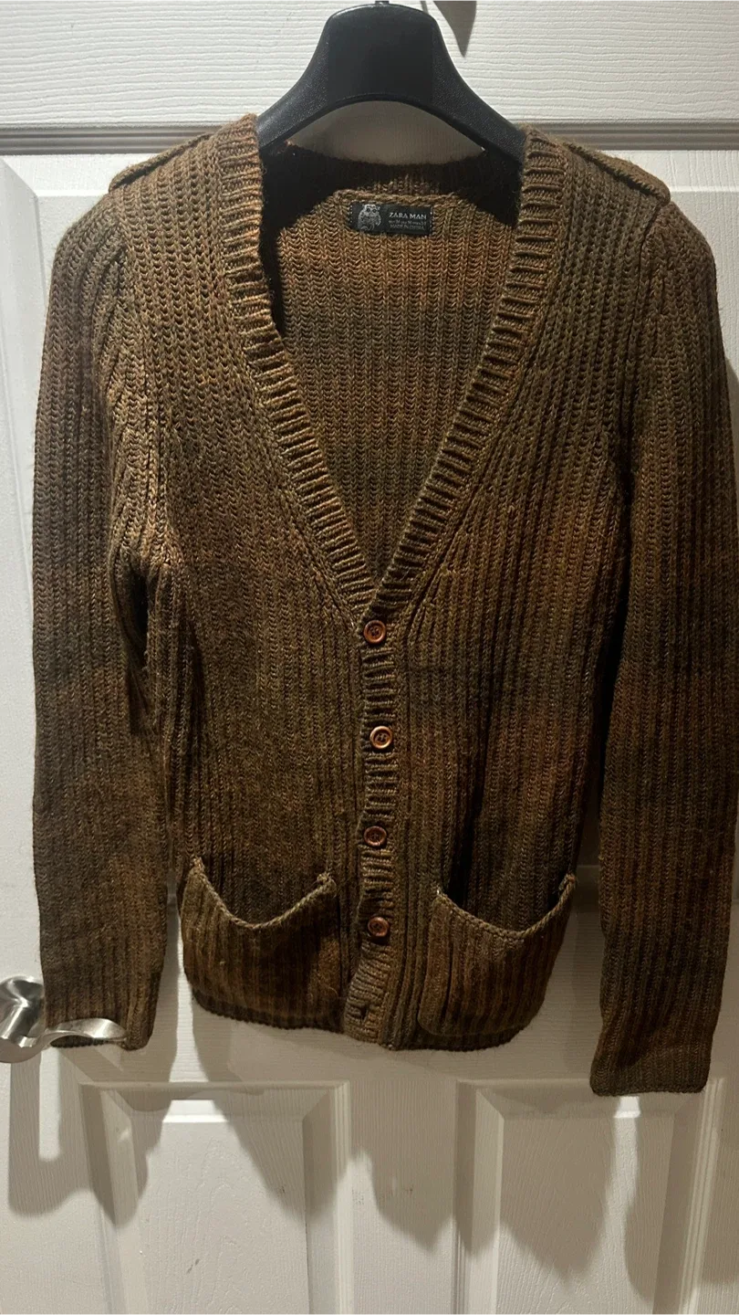 Zara Man Brown Knit Cardigan thumbnail