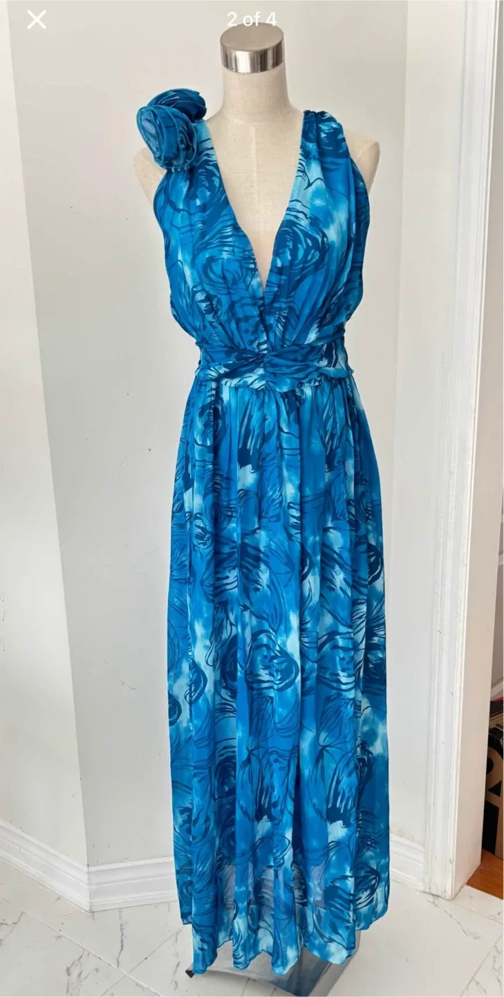 V neck printed maxi dress size L image indicator(2)
