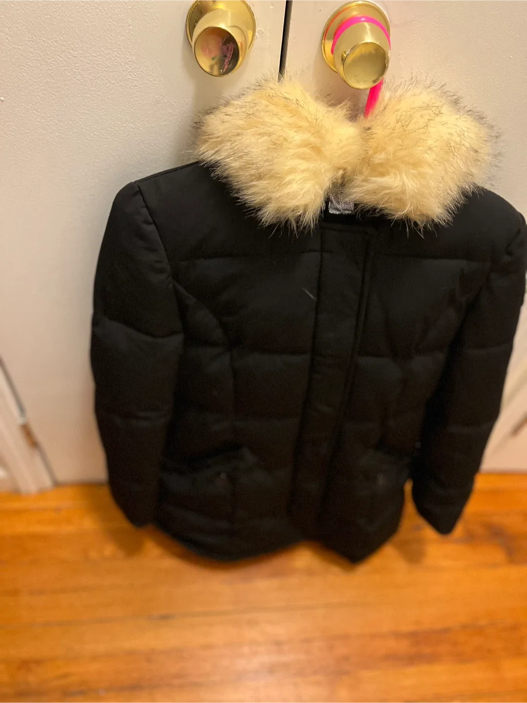 Black Puffer Jacket with Fur Hood image indicator(2)