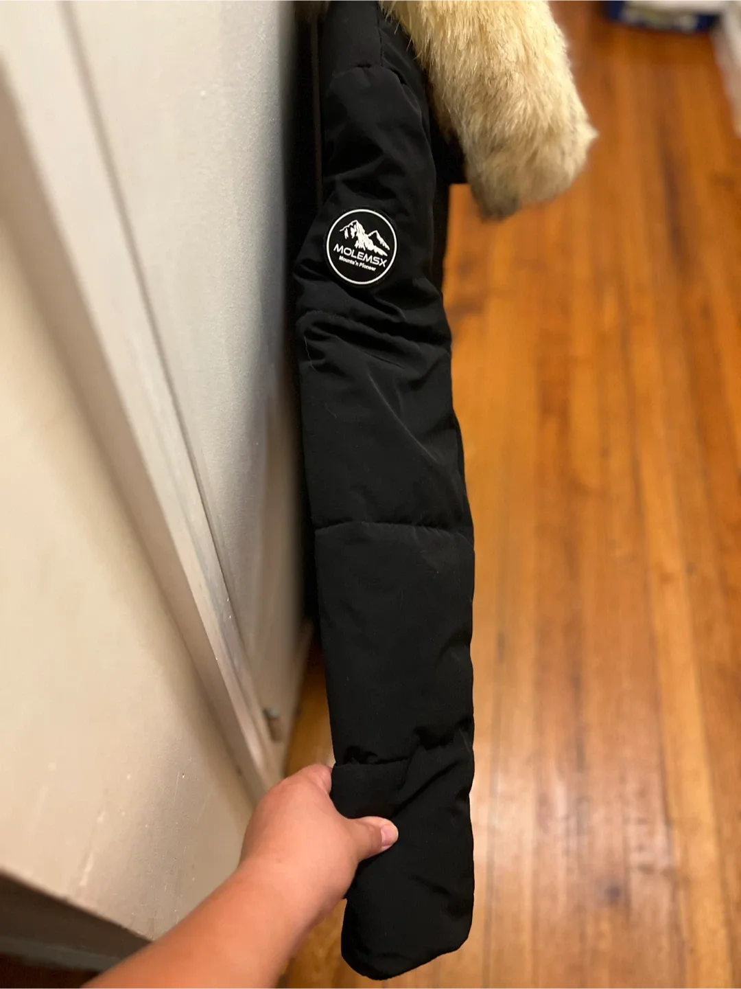 Black Puffer Jacket with Fur Hood image indicator(4)