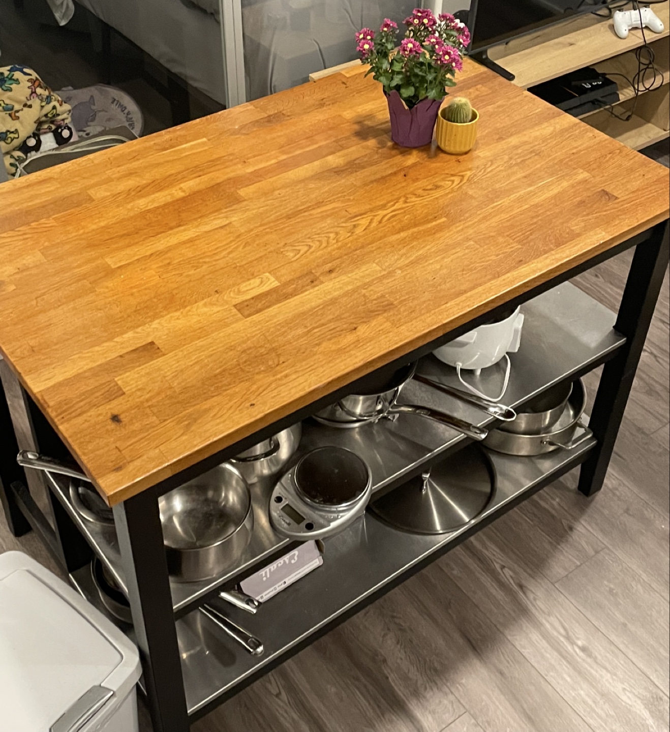 Ikea Kitchen Island with Wood Top & Black Frame
