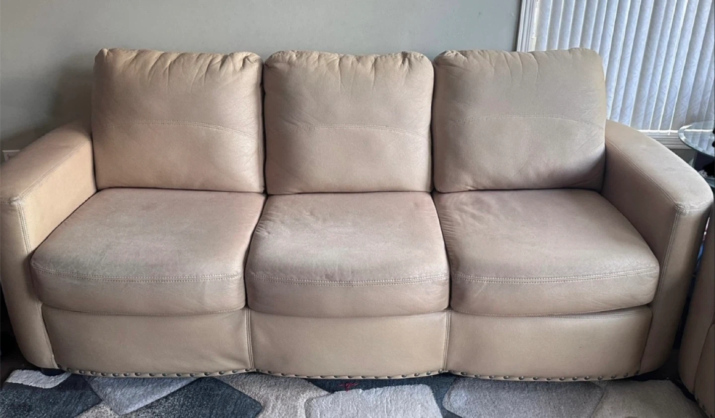 Beige Leather Sofa Set