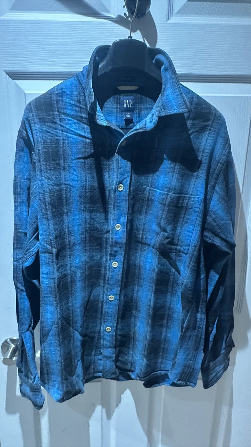 GAP Blue Plaid Flannel Shirt - Men's Large