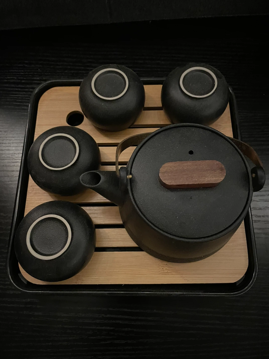 Black Japanese Ceramic Tea Set with Tray