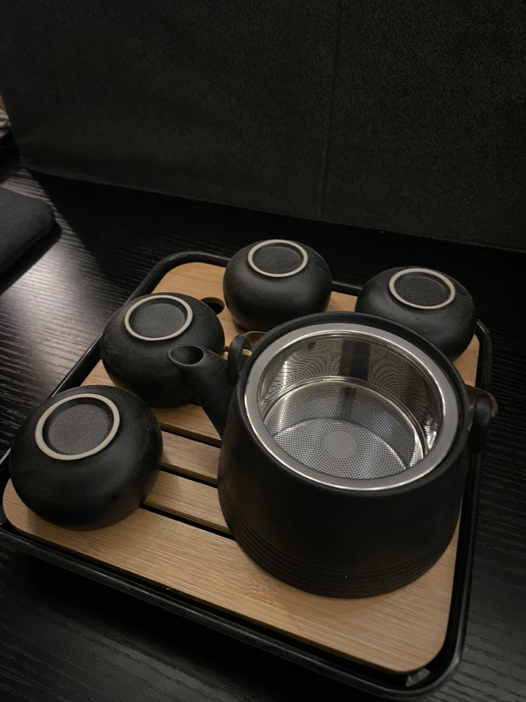 Black Japanese Ceramic Tea Set with Tray - photo 2