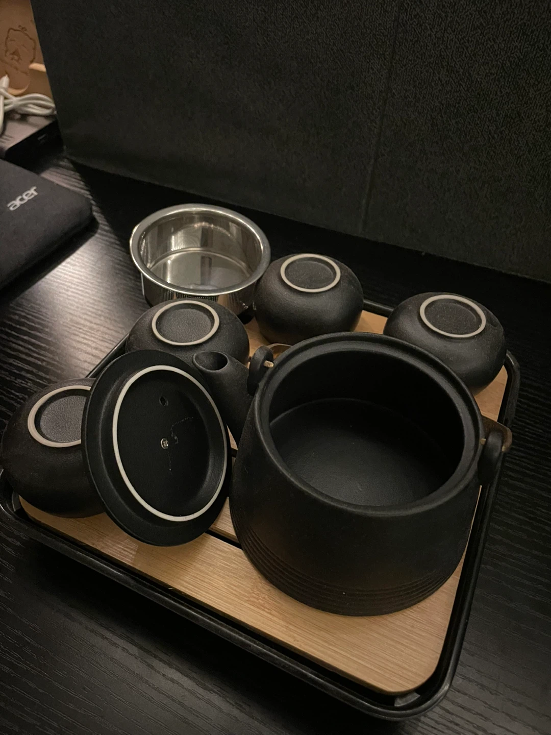 Black Japanese Ceramic Tea Set with Tray - photo 3