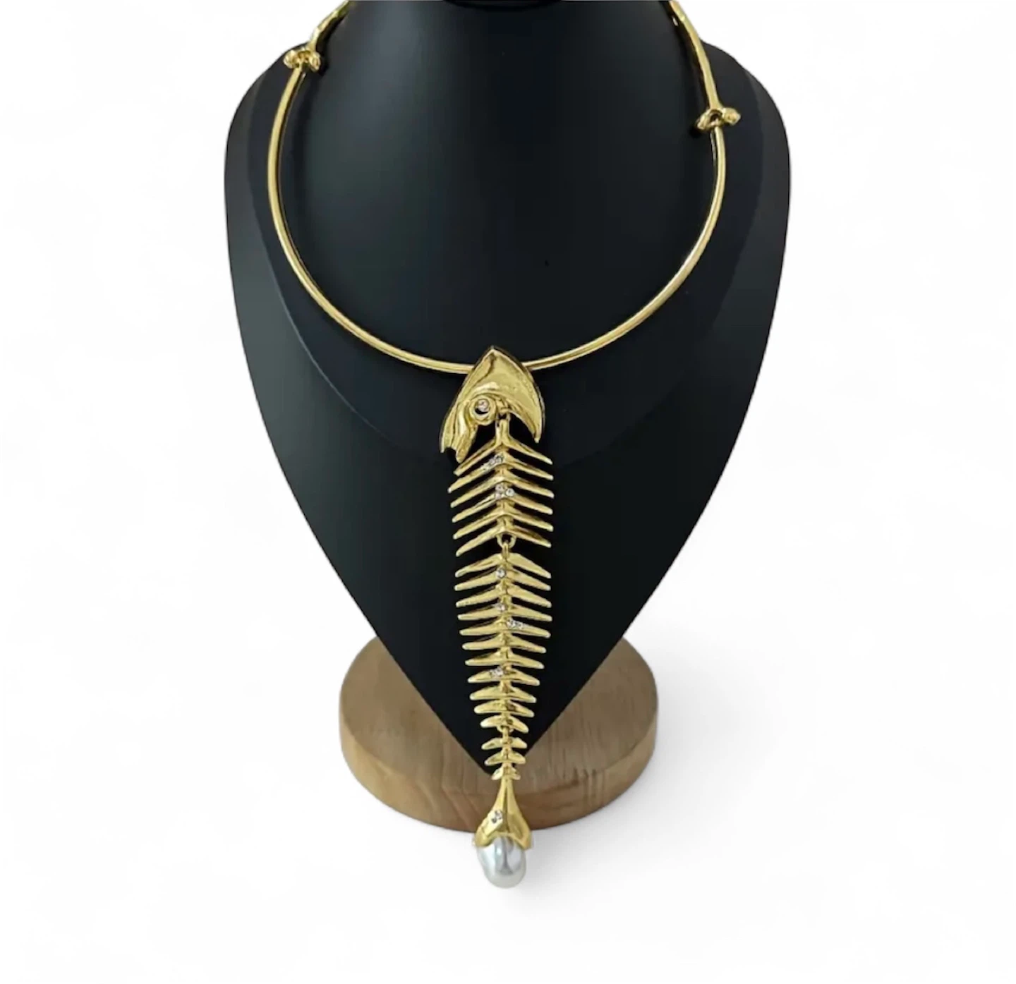 Schiaparelli Inspired Gold Fishbone Necklace with pearl - photo 2
