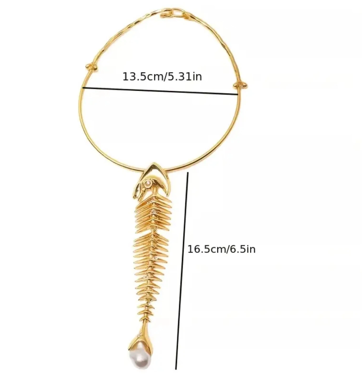 Schiaparelli Inspired Gold Fishbone Necklace with pearl - photo 5