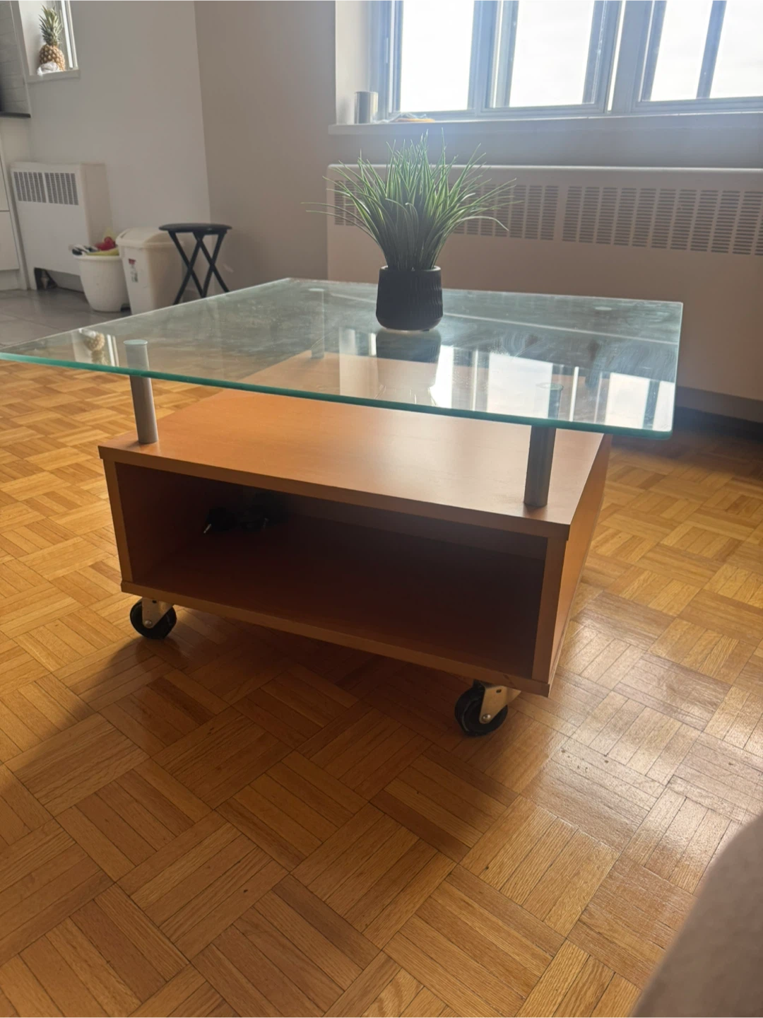 Glass Top Coffee Table with Wheels