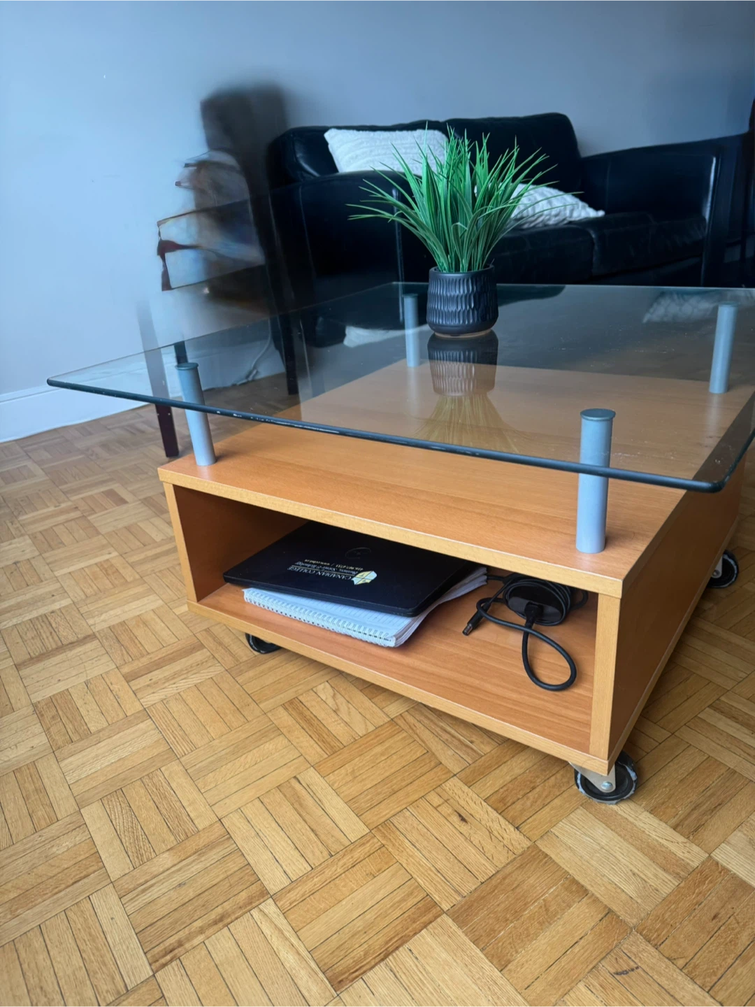Glass Top Coffee Table with Wheels - photo 3
