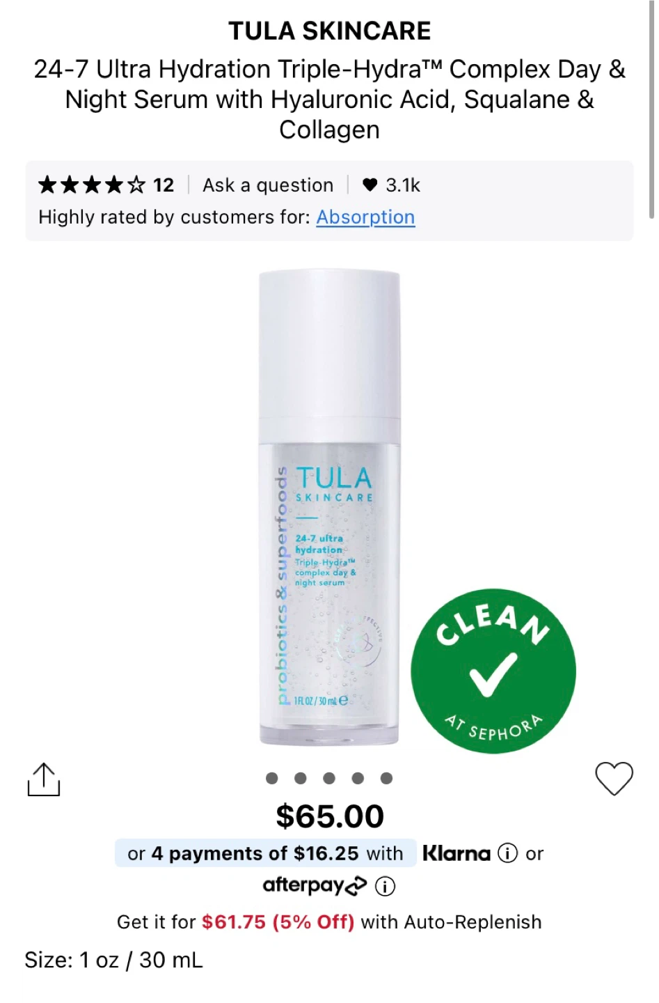 TULA Skincare 24-7 Ultra Hydration Serum (1 oz/30 mL) - photo 2