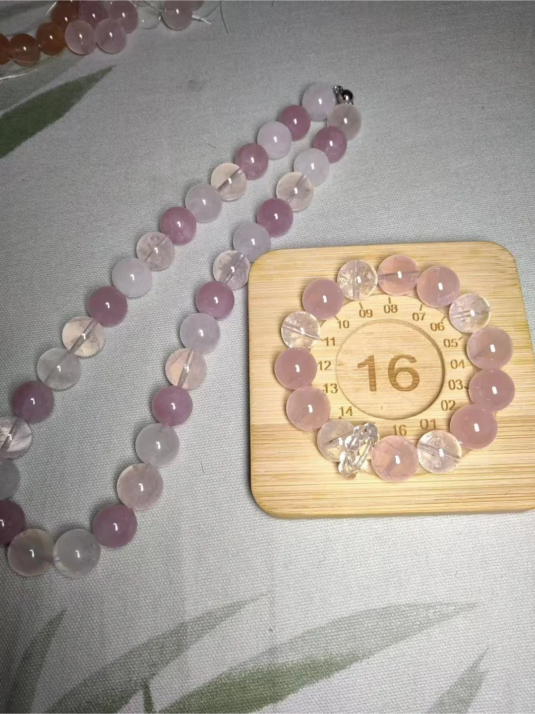 rose quartz beaded jewellery - necklace and bracelet 14mm thumbnail