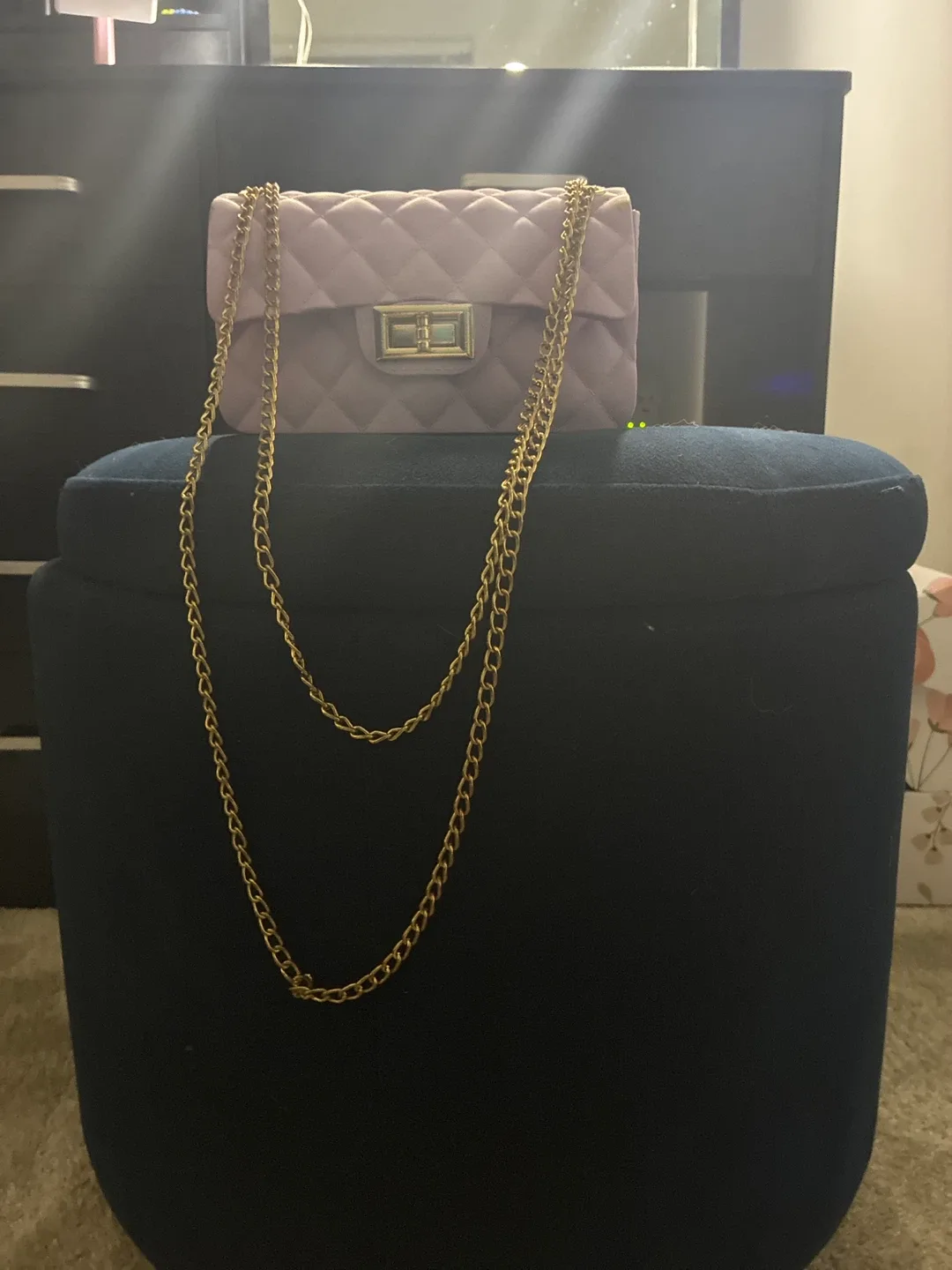 Lilac Quilted Jelly Bag with Gold Chain