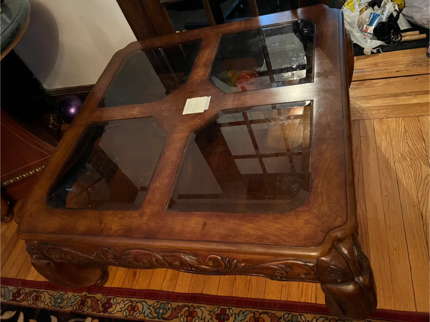 Coffee Table Wood & Glass 40"x40" image indicator(2)