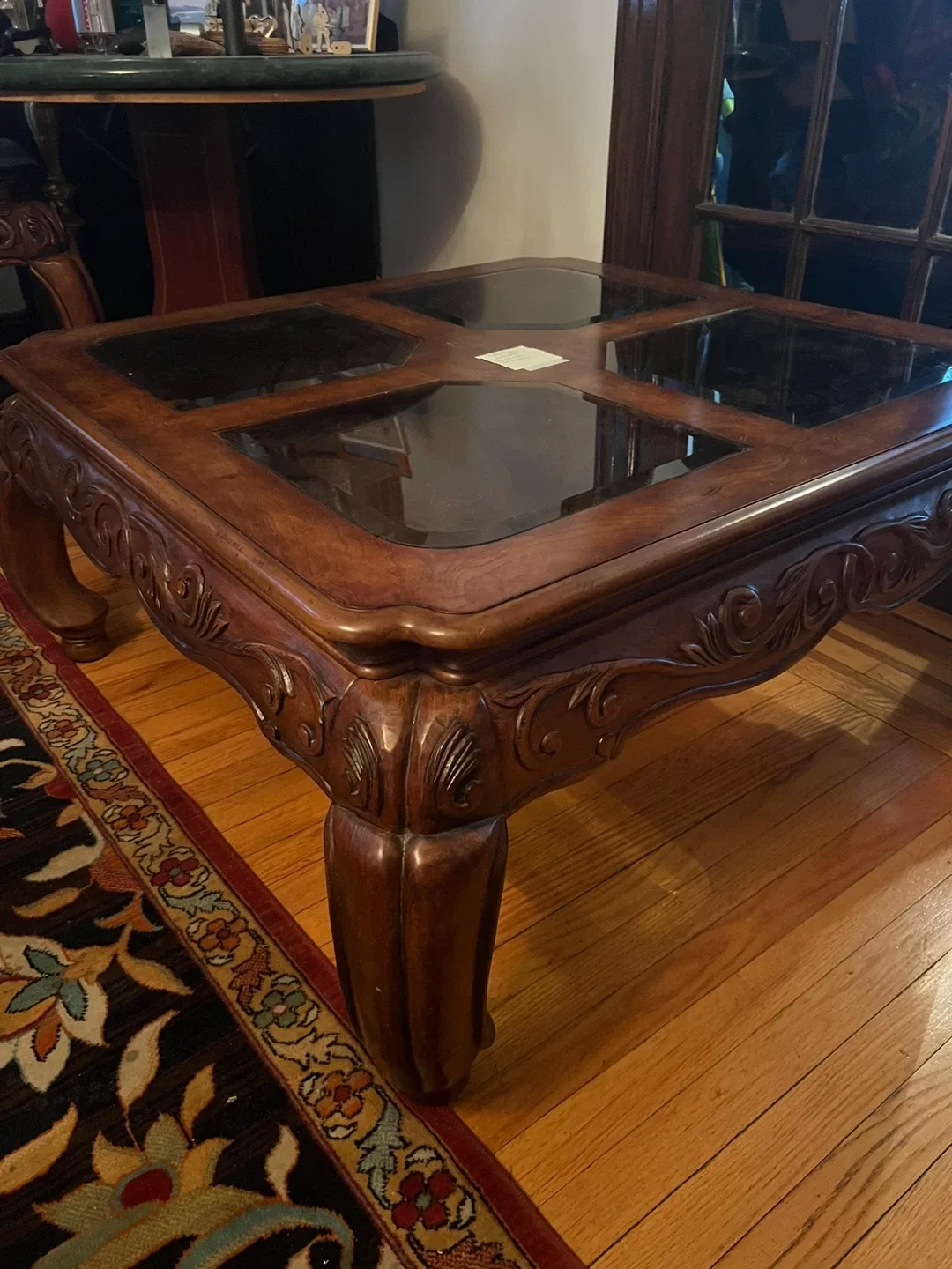 Coffee Table Wood & Glass 40"x40" image indicator(3)