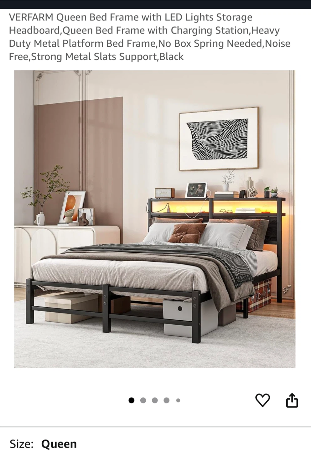 VERFARM Queen Bed Frame with LED Lights