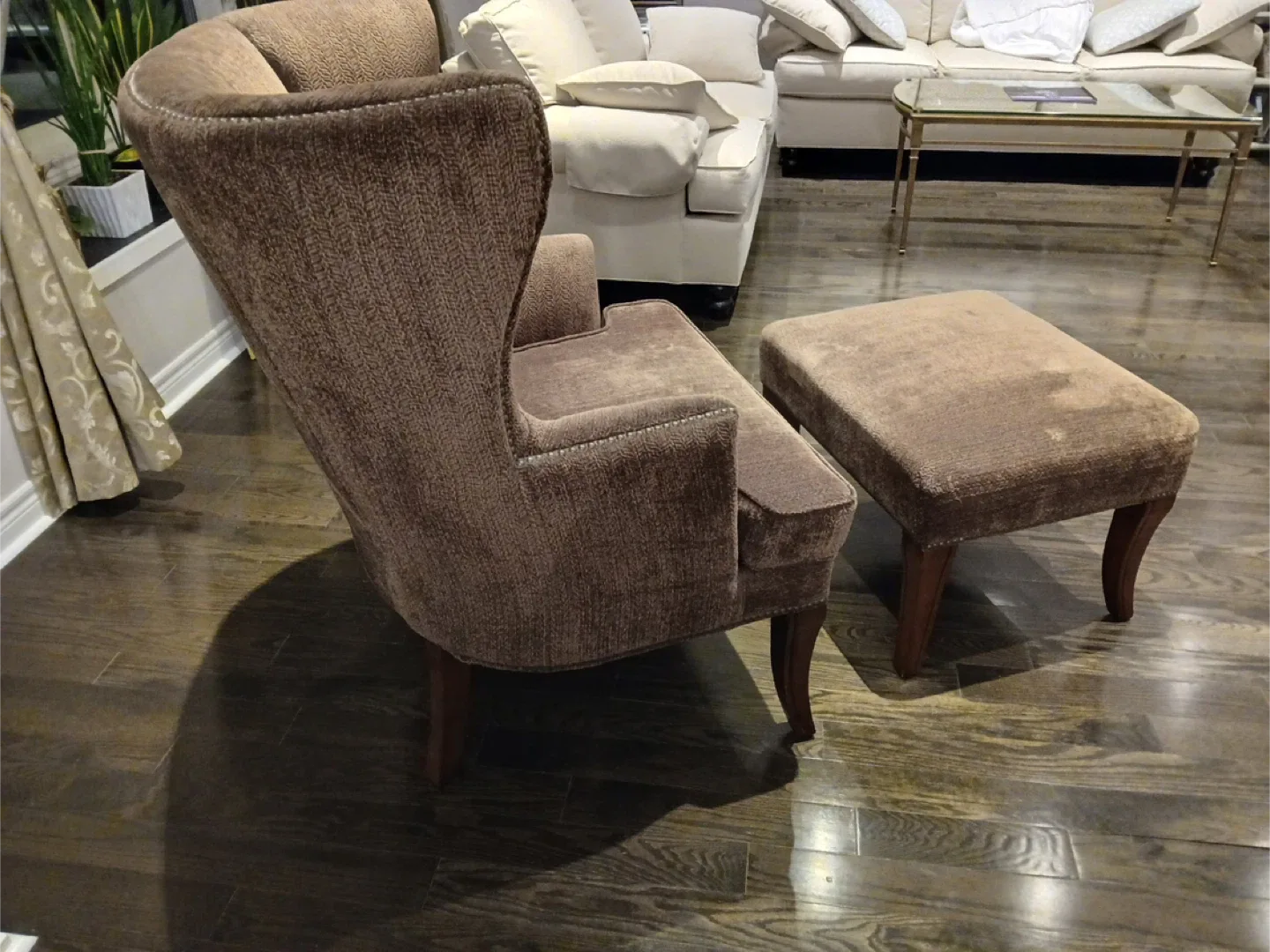 Wingback Chair & Ottoman Set - Brown thumbnail