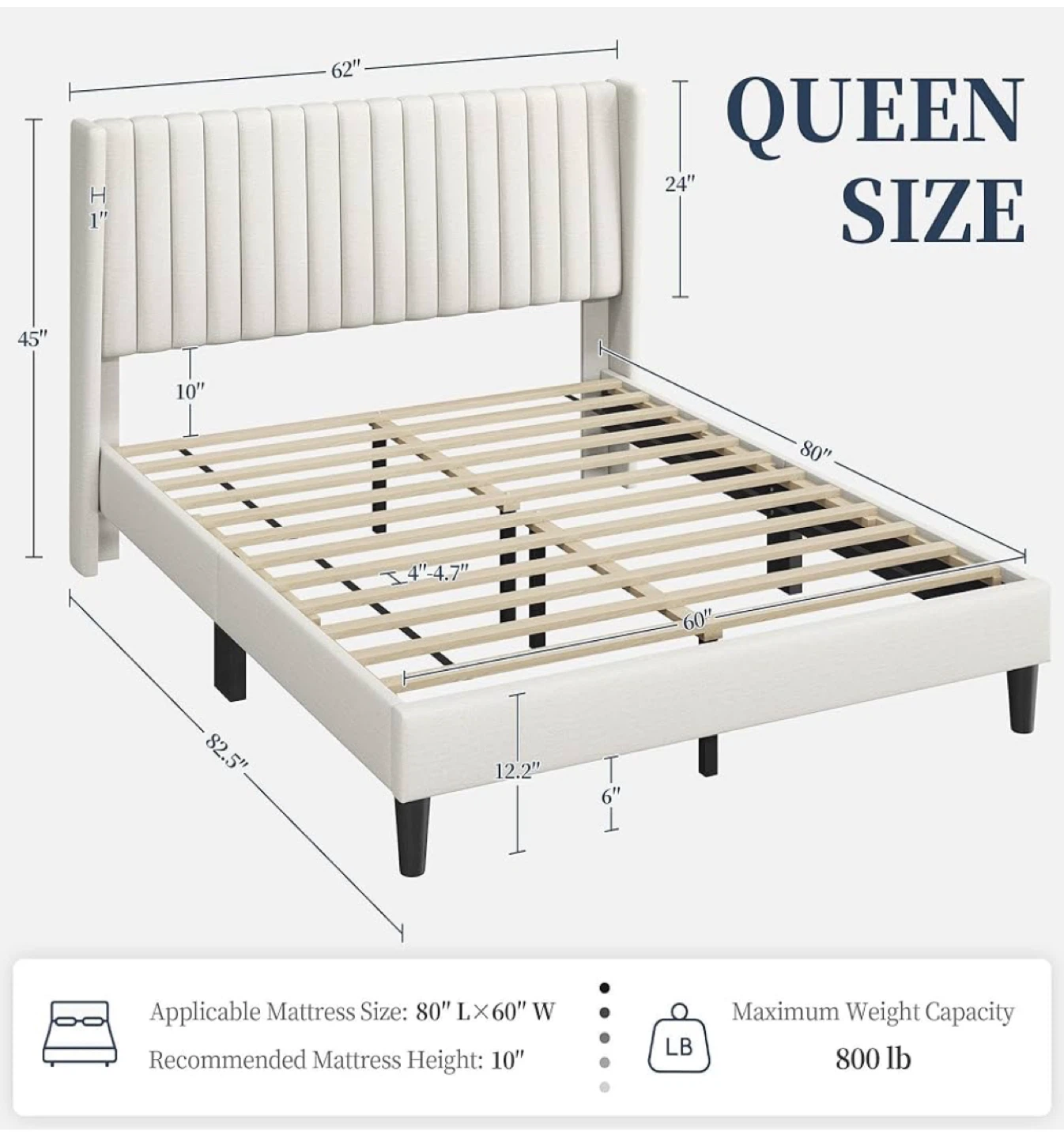 Queen Size Upholstered Platform Bed Frame