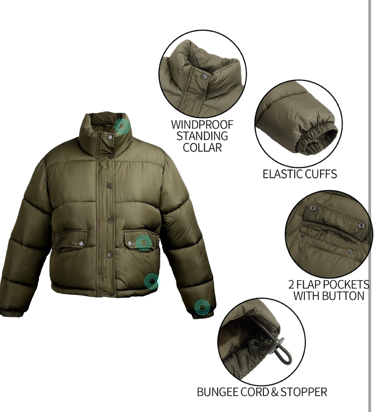 NEW! C&C California Olive Green Puffer Jacket - Polyester - photo 4