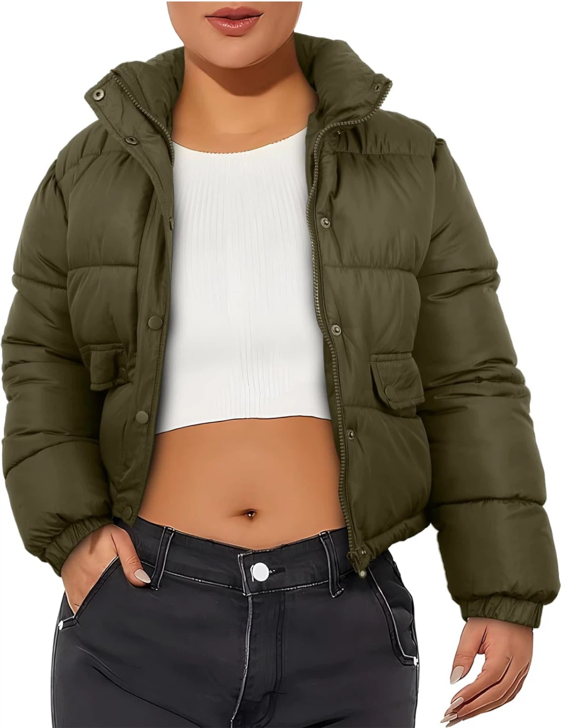 NEW! C&C California Olive Green Puffer Jacket - Polyester