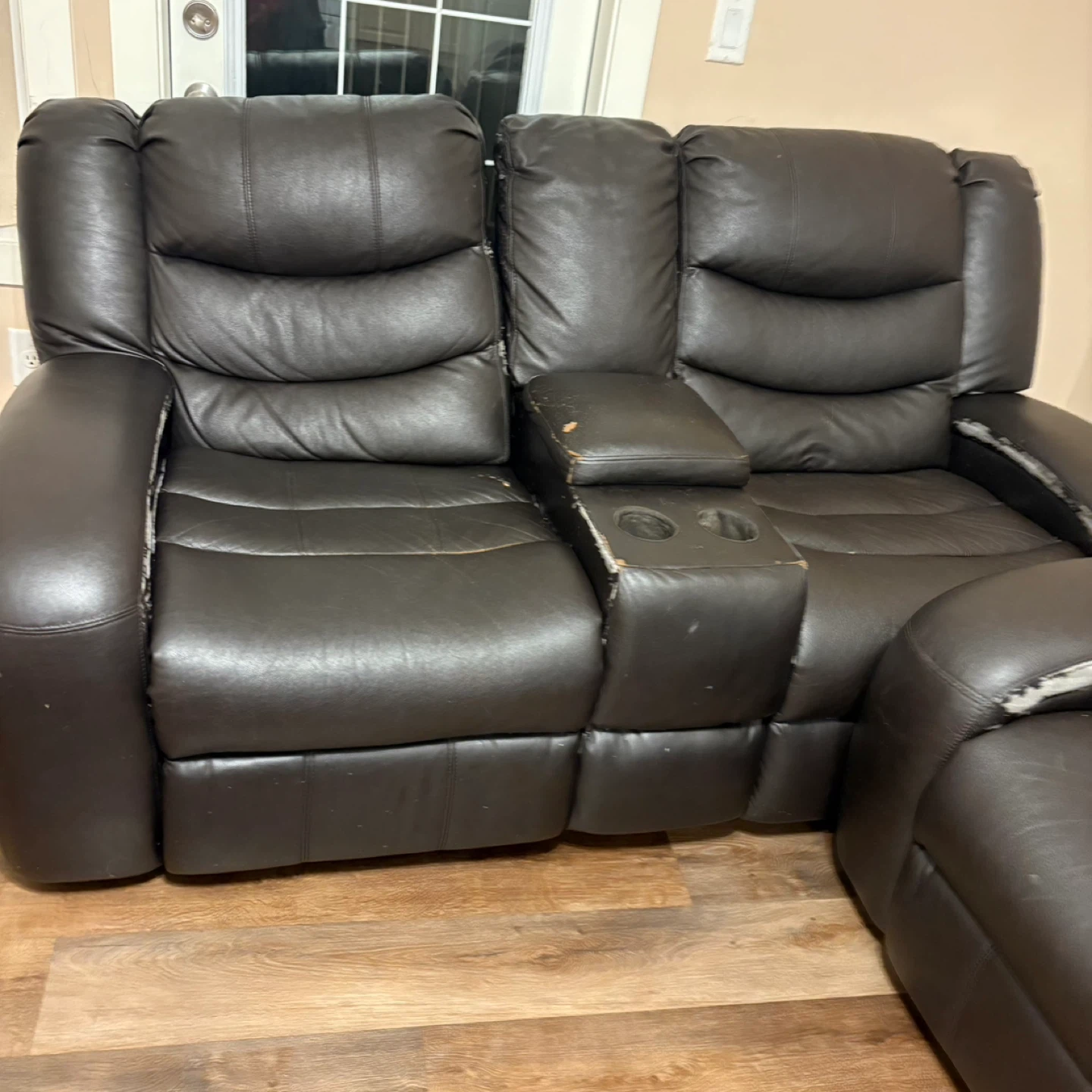Leather Reclining Sofa Set - Brown - photo 2
