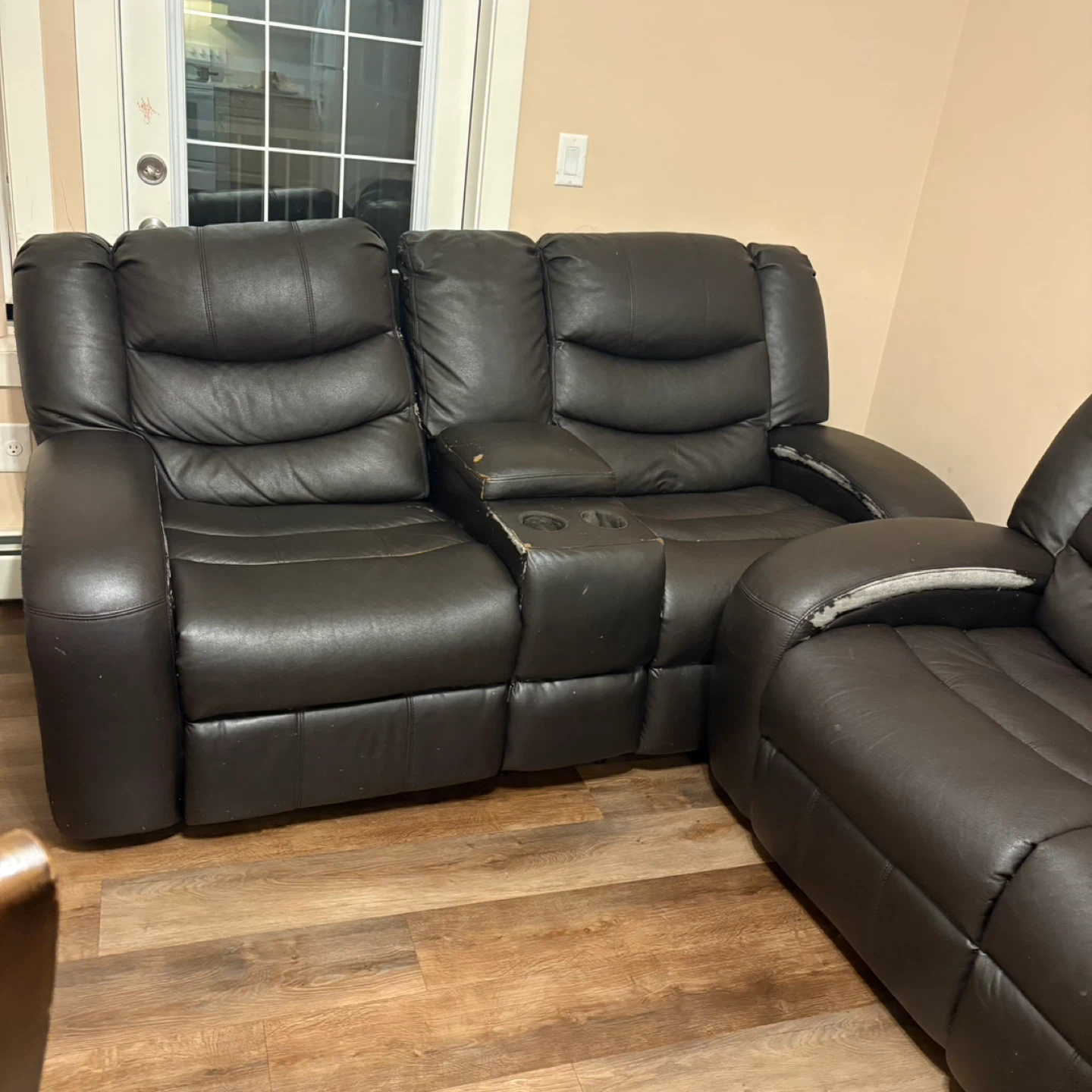 Leather Reclining Sofa Set - Brown - photo 3