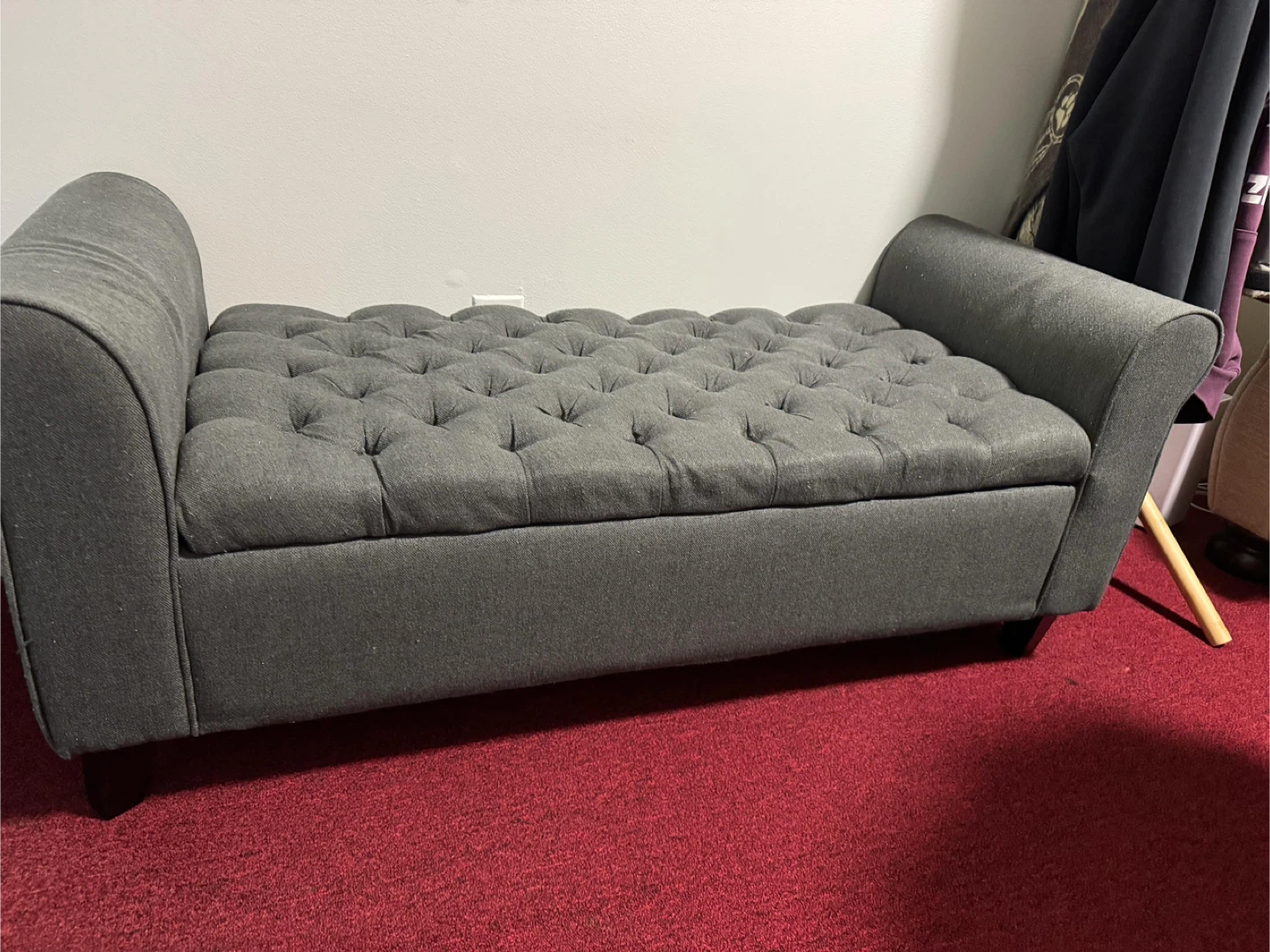 Gray Tufted Storage Bench