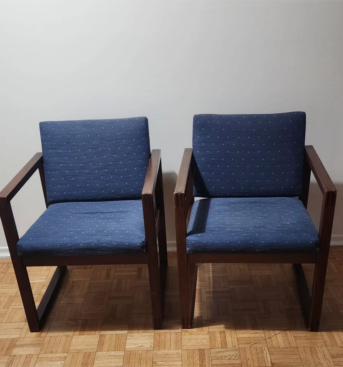 Pair of Blue Upholstered Arm Chairs