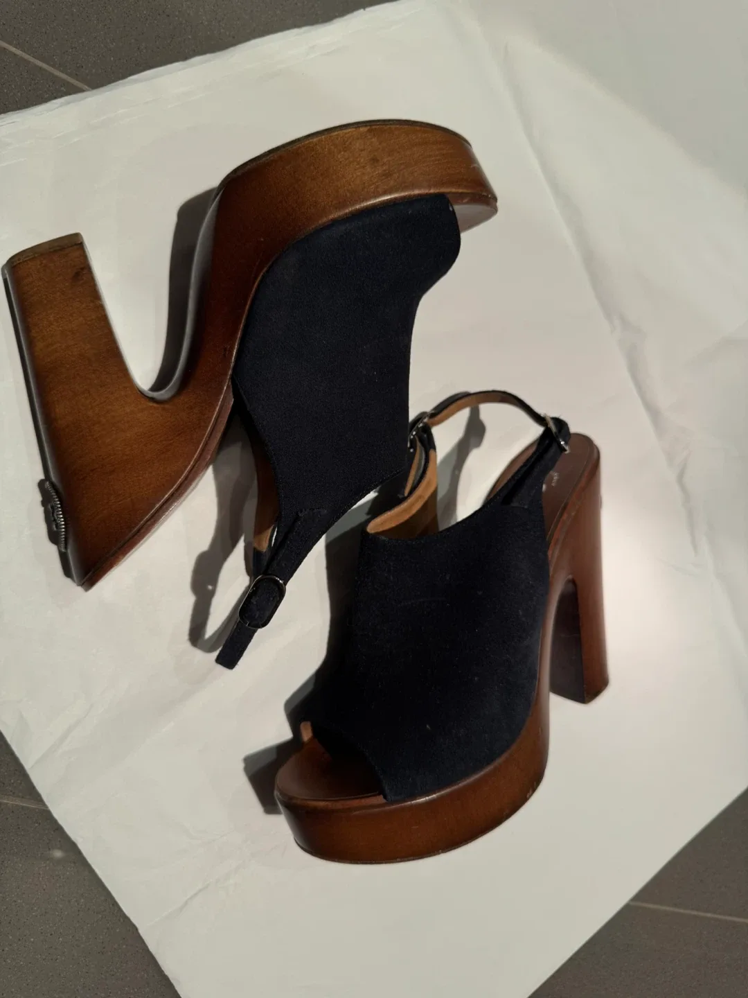 Chanel Black Suede Platform Sandals image indicator(4)