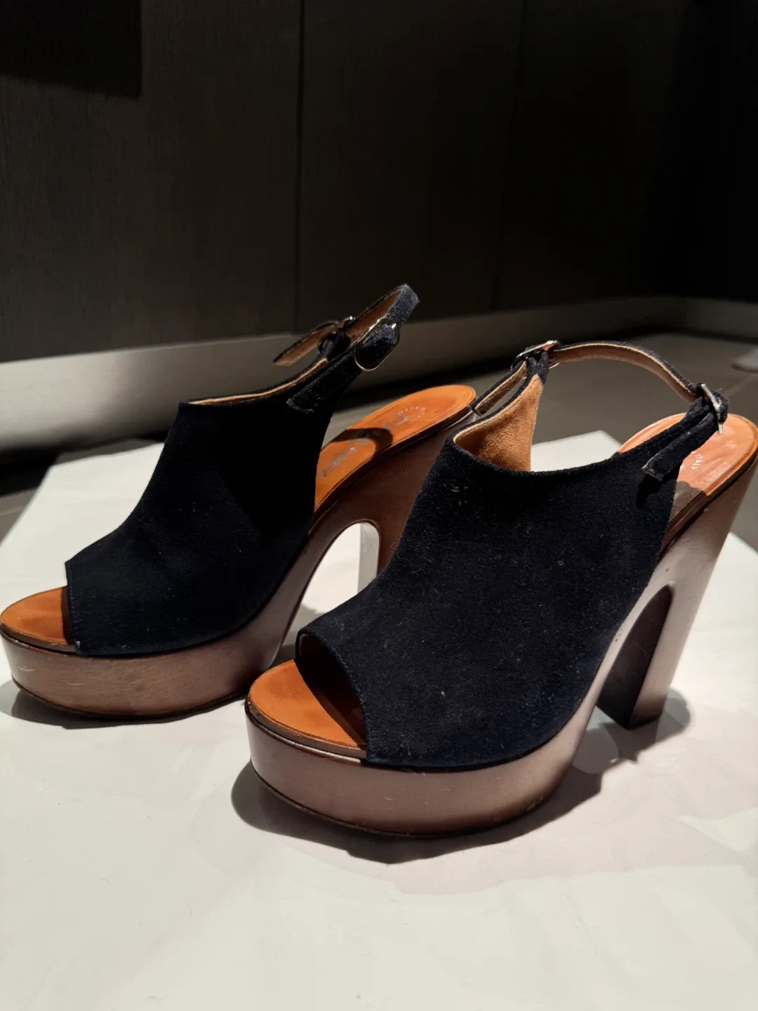 Chanel Black Suede Platform Sandals image indicator(2)