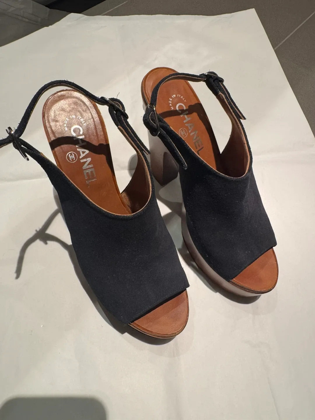 Chanel Black Suede Platform Sandals image indicator(6)