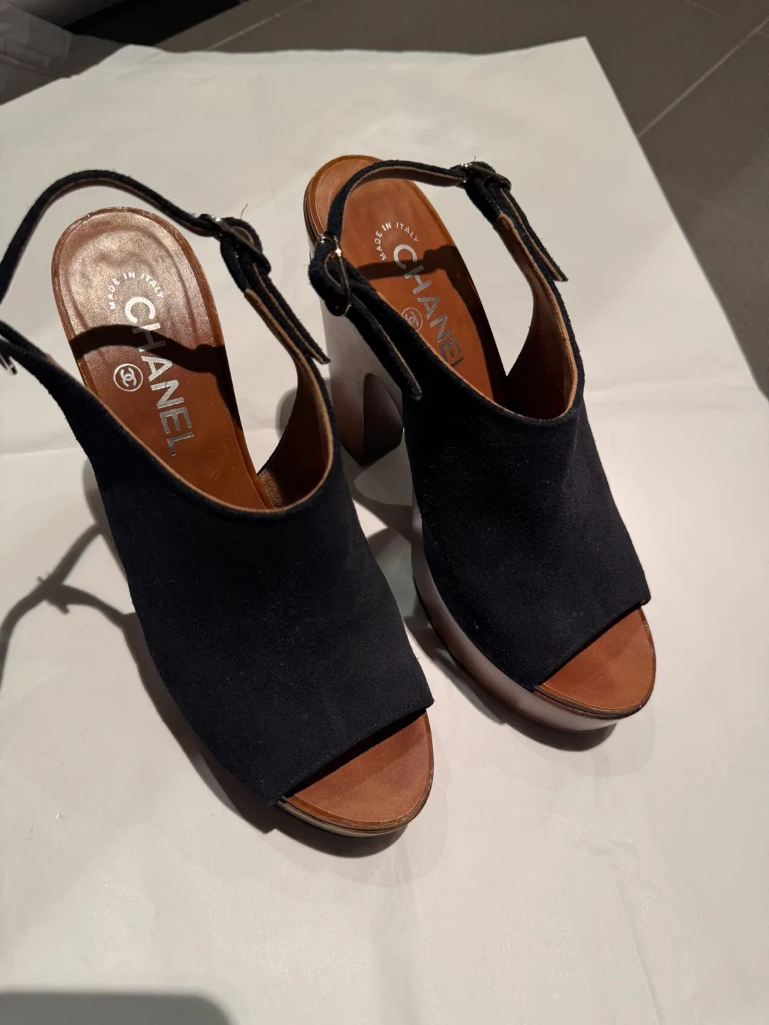 Chanel Black Suede Platform Sandals image indicator(5)