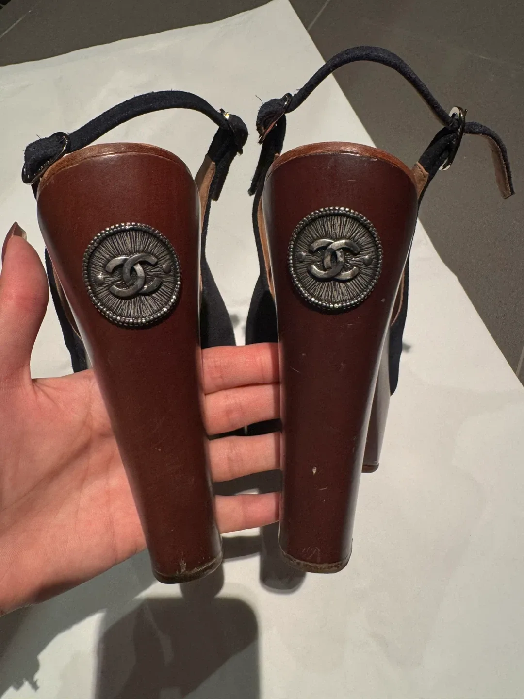 Chanel Black Suede Platform Sandals image indicator(3)