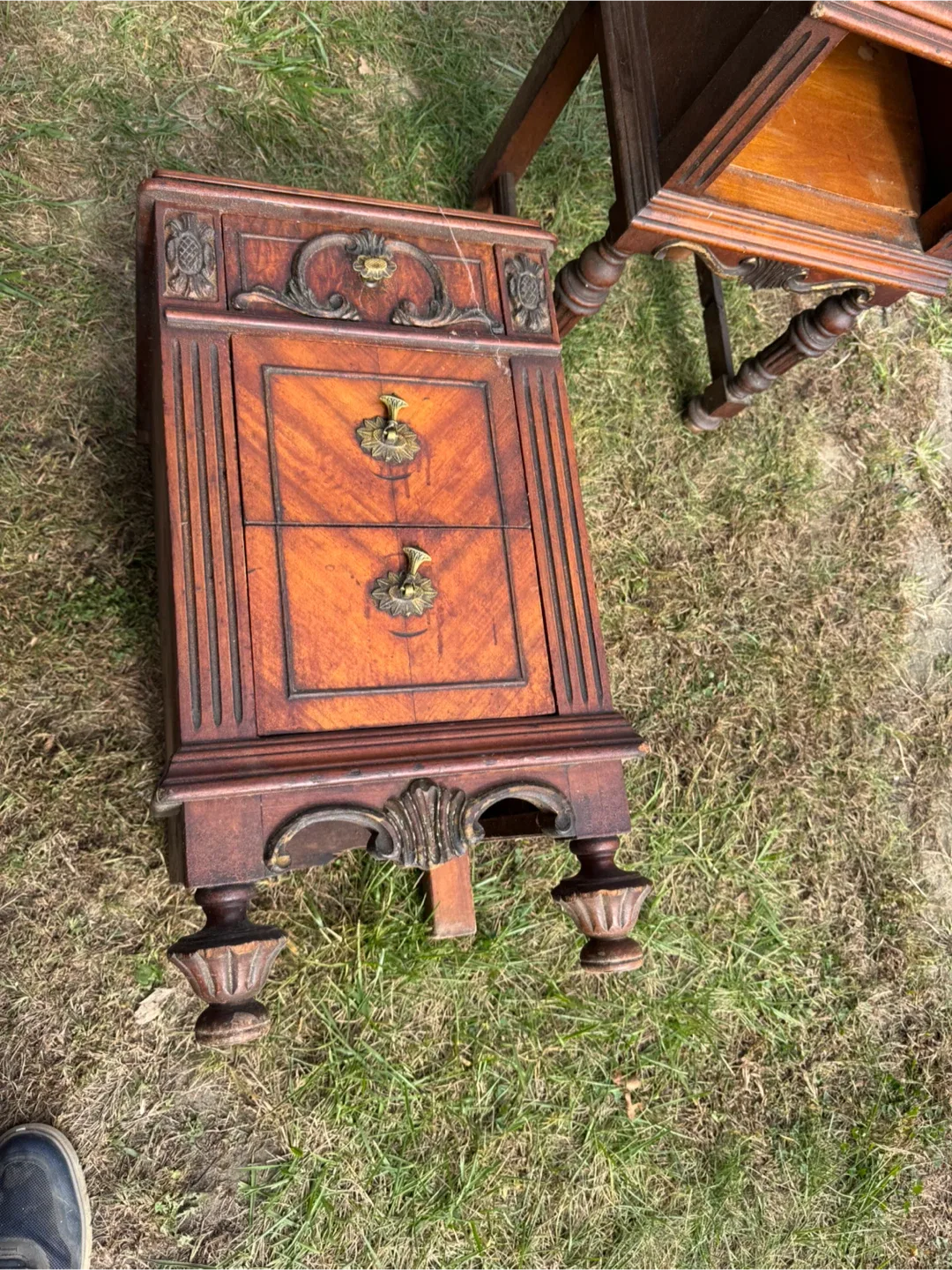 Antique Wooden Nightstand with Drawers thumbnail